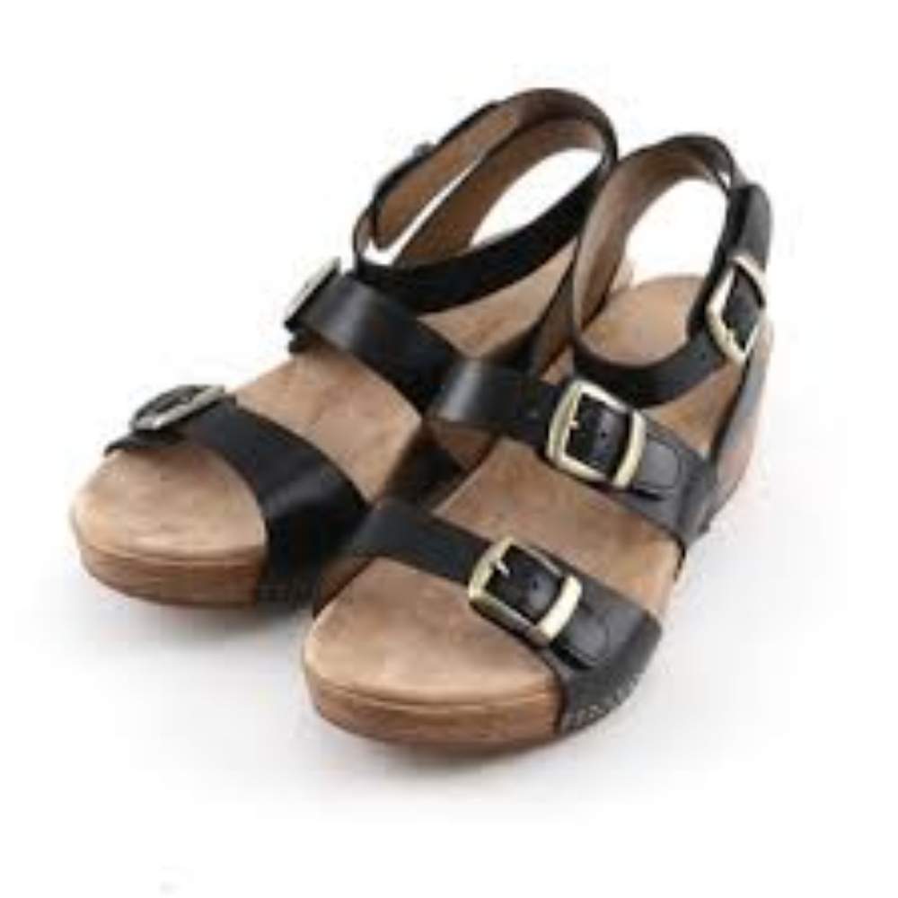 Dansko Lou Black Ankle Strappy strap Sandals